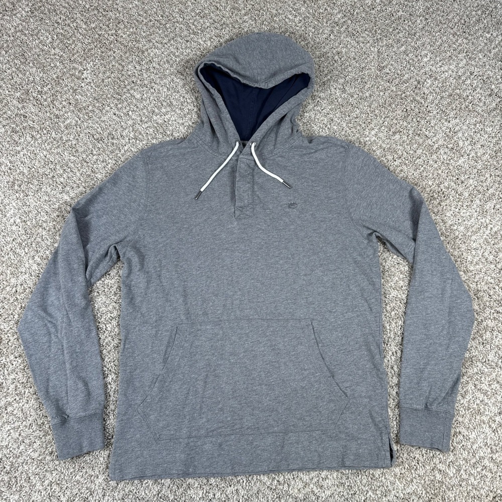Southern Tide Hoodie Mens Medium Gray Cotton Henley Button Coastal Preppy